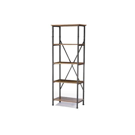 Baxton Studio Lancashire Brown Wood & Metal Bookcase 112-5500